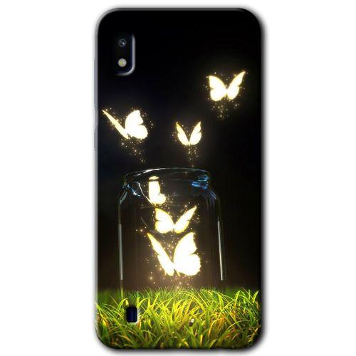 Samsung Galaxy A10 Kılıf Baskılı Kapak - Işıklı Kelebekler + 5D Tam Kaplayan Cam