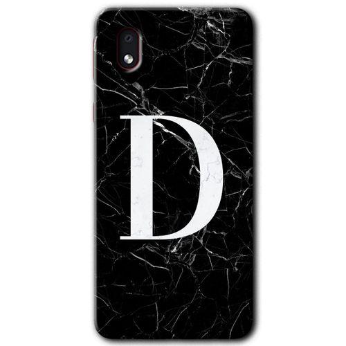 Potkal Hediye Fabrikası Samsung Galaxy A01 Core Kılıf HD Desen Baskılı Arka Kapak - Siyah Mermer Desenli D Harfi