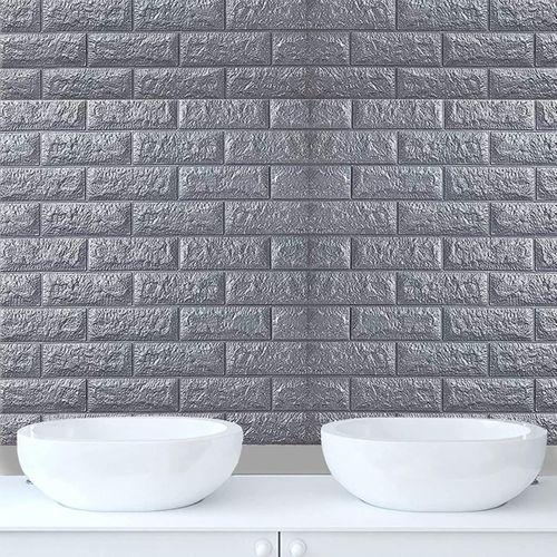 Renkli Duvarlar Kendinden Yapışkanlı Sünger Gri Tuğla Duvar Paneli 70x77 cm 6 Adet