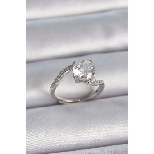 Pirinç Gümüş Renk Tek Taş Ayarlanabilir Model Kadın Yüzük