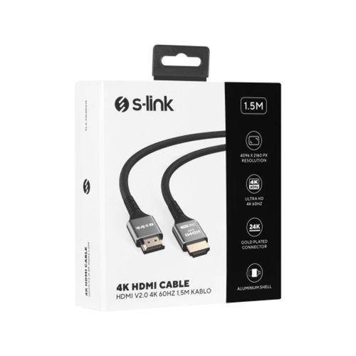 S-LINK SLX-HD4K015, 4K UHD, HDMI v2.0, 1.5mt. 60Hz. Metal Uçlu, Kablo
