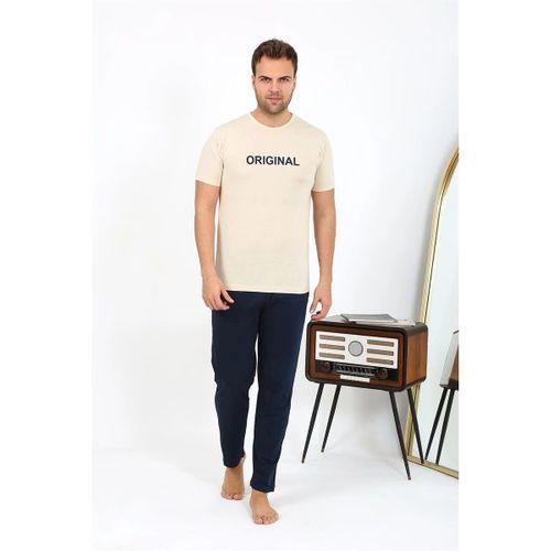 Erkek Kısa Kol Penye Pijama Takımı Krem