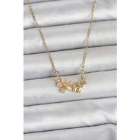 316L Çelik Zincir Gold Renk Çiçek ve Kelebek Model Kadın Kolye
