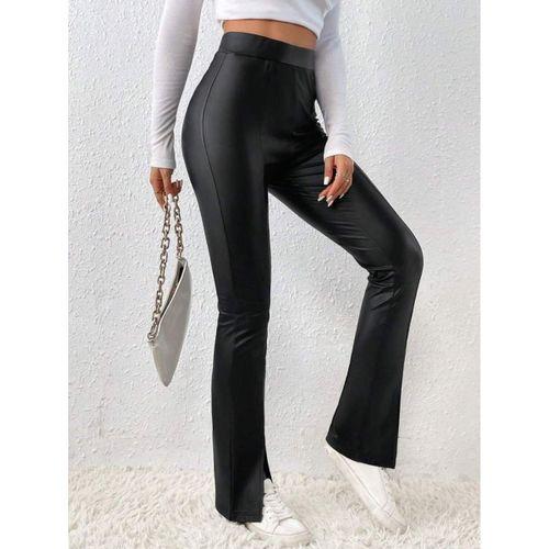 Kadın Yüksek Bel önden Yırtmaçlı Deri Tayt