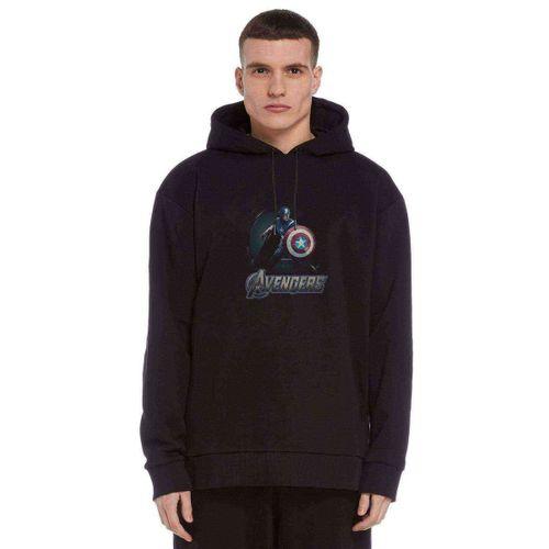 Avengers Baskılı Siyah Erkek Kapşonlu Sweatshirt