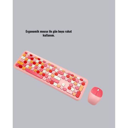 Renkli Retro Tuş Takımlı Klavye – 3 Cihaz Bağlantısı, Medya Kısayol Tuşları Yeni Nesil