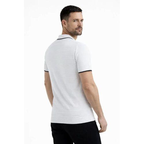 Erkek Triko Kumaş Yakalı Düğmesiz Açık Yaka Fitilli Kısa Kollu Regular Fit Tişört T-shirt - Beyaz