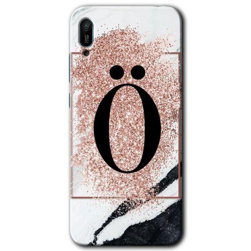 MRCİLETİSİM Huawei Y6 2019 Kılıf Kapak - Pembe Mermer Desenli Ö Harfi +Hayalet Ekran Yandan Gözükmez