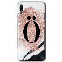 MRCİLETİSİM Huawei Y6 2019 Kılıf Kapak - Pembe Mermer Desenli Ö Harfi +Hayalet Ekran Yandan Gözükmez