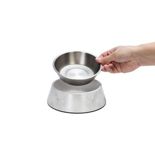 Beeztees DBL Köpek Mama Su Kabı, Mat Paslanmaz Çelik, Beyaz Mermer Görünümlü, 17,5cm, 350ml