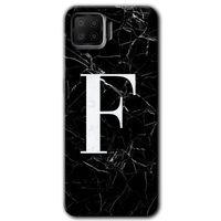 Oppo A73 Kılıf HD Desen Baskılı Arka Kapak + Temperli Cam - Siyah Mermer Desenli F Harfi