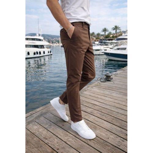 Paraşüt Kumaş Regular Fit Düğmeli Fermuarlı Düz Paça Günlük Erkek Pantolon - Kahve