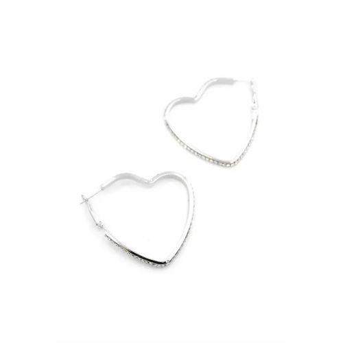 Taşlı Kalp Halka Küpe - Gümüş
