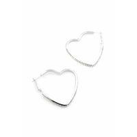 Taşlı Kalp Halka Küpe - Gümüş