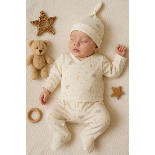 Zürafa Desenli 3 Parça Erkek Bebek Hastane Çıkışı % 100 Pamuk