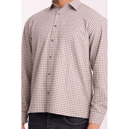 Jonas Ekose Küçük Kareli Relaxed Fit %100 Pamuklu Flanel Kumaş Erkek Gömlek - Bej