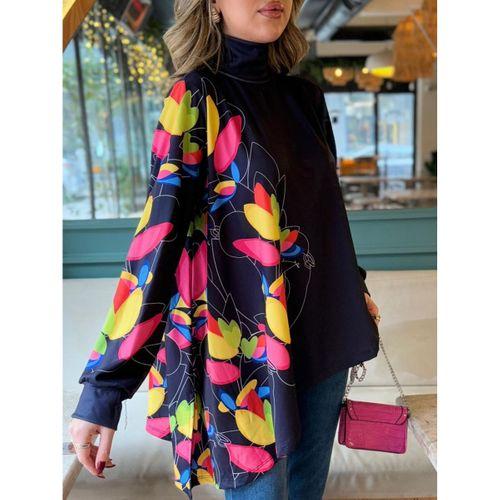 Kadın Uzun Kollu Balıkçı Yaka Asimetrik Kesim Mikro Bluz