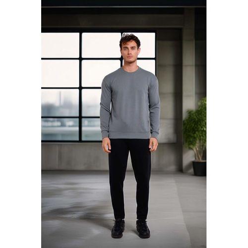 Wenders Relax Fit Basic Fırçalı Interlok Bisiklet Yaka Erkek Sweatshirt - Füme