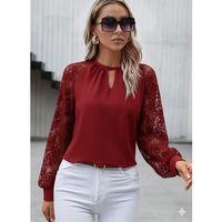 Kadın Uzun Dantel Kollu Yuvarlak Yakalı Sandy Bluz