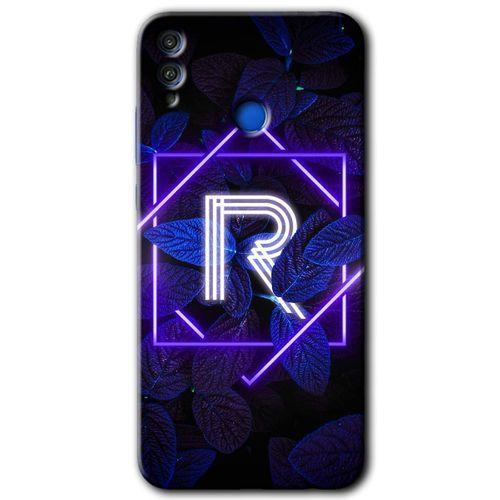Honor 8x Kılıf HD Desen Baskılı Arka Kapak - Dark Neon Yaprak R Harfi + Kırılmaz Cam
