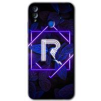 Honor 8x Kılıf HD Desen Baskılı Arka Kapak - Dark Neon Yaprak R Harfi + Kırılmaz Cam