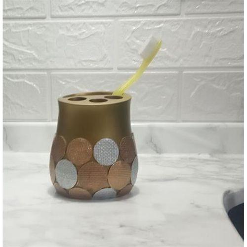2 Adet Diş Fırçalık Altın Puanlı Poliresin 9X9X10Cm Banyo Seti