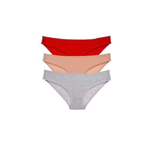 3 Adet Eko Set Likralı Kadın Slip Külot Kırmızı Ten Gri