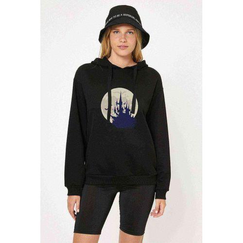 Castlevania Pixel Castle Baskılı Siyah Kadın Kapşonlu Sweatshirt