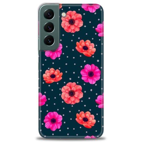 Samsung Galaxy S22 Kılıf HD Baskılı Kılıf - Puantiye ve Çiçekler + Tam Ekran Koruyucu