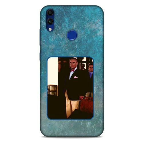 Huawei Honor 8C Kılıf Atatürk (30) Silicone Case Turkuaz Taş