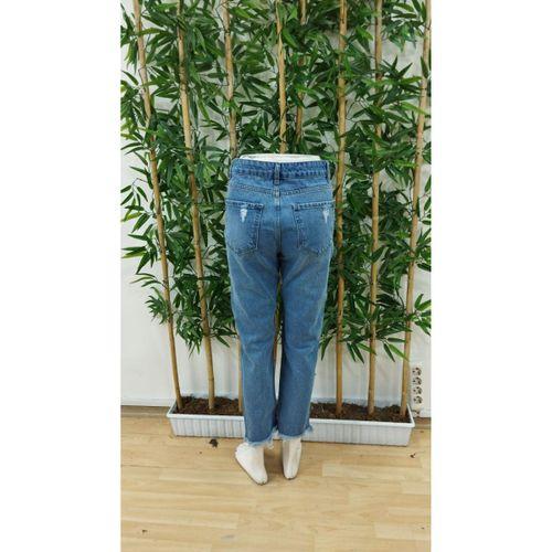 Kadın Dar Kesim Cepli önden Yırtık Desenli Denim Pantolon