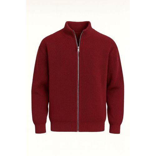 Woody Oversize Selanik Örme Fermuarlı Erkek Hırka- Bordo