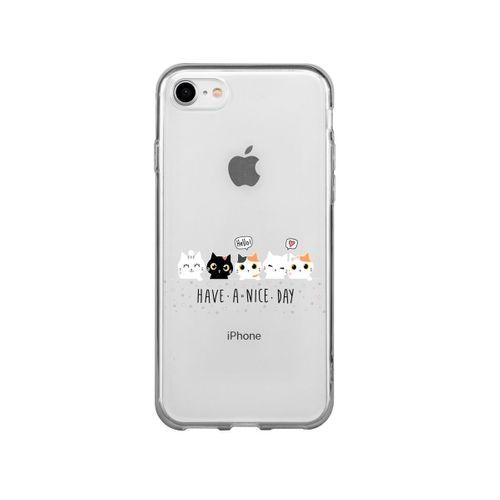 iPhone 8 Şirin Kedicikler Tasarımlı Premium Şeffaf Silikon Kılıf