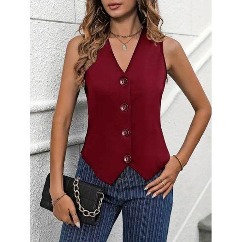 Kadın V Yaka önden Düğmeli Ithal Krep Yelek