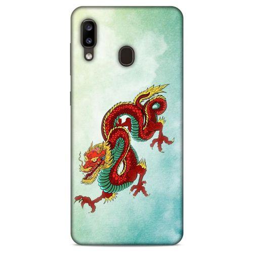 Samsung Galaxy A20 Kılıf Dragons (25) Antişok Kapak Tatoo Sarı Kırmızı Ejderha