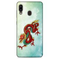 Samsung Galaxy A20 Kılıf Dragons (25) Antişok Kapak Tatoo Sarı Kırmızı Ejderha