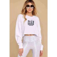 Stanger Things Bisiklet Arka Dönük Baskılı Crop Kadın Beyaz Sweatshirt