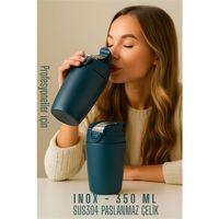 Modacar Inox Çelik Kahve Bardağı - 350 ml  SUS304 Çelik Termos Profesyonel MAVİ