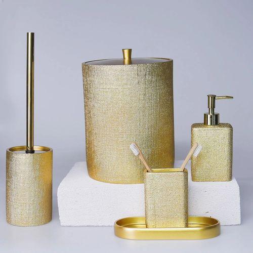 By Selim Linen Altın 5 Parça Polyester Banyo Seti