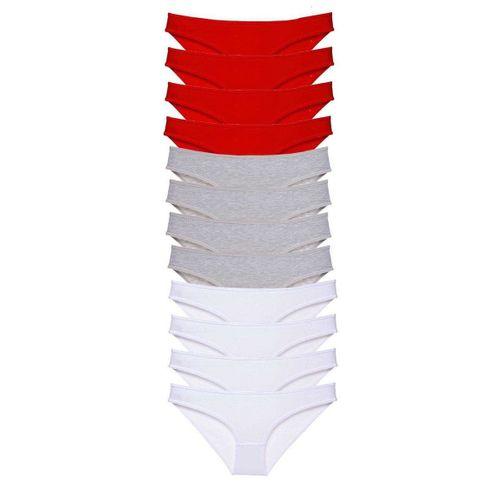 12 adet Süper Eko Set Likralı Kadın Slip Külot Kırmızı Gri Beyaz