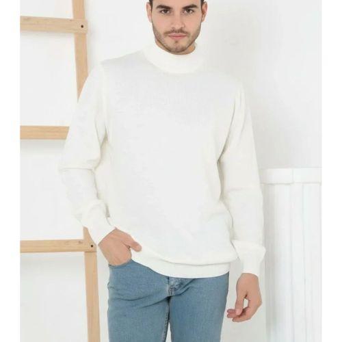 Erkek Yarım Boğaz Triko Kazak Yumuşak Dokulu Pamuklu Ince Dokuma, Uzun Kollu Rahat Regular Kalıp - Beyaz