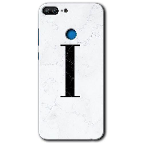 Honor 9 Lite Kılıf HD Desen Baskılı Arka Kapak - Beyaz Mermer Desenli I Harfi + Kırılmaz Cam