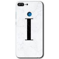 Honor 9 Lite Kılıf HD Desen Baskılı Arka Kapak - Beyaz Mermer Desenli I Harfi + Kırılmaz Cam