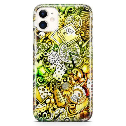 Apple iPhone 11 Kılıf Pizza Doodle Arka Kapak Koruma Desenli Full Koruyucu
