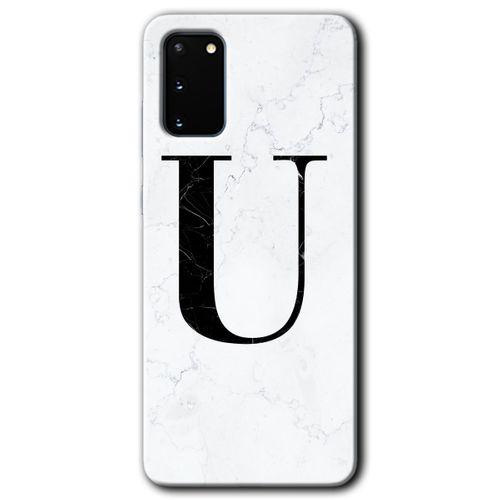Potkal Hediye Fabrikası Samsung Galaxy S20 Kılıf HD Desen Baskılı Arka Kapak - Beyaz Mermer Desenli U Harfi