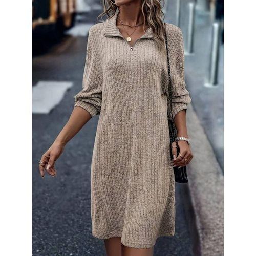 Kadın Uzun Kollu Polo Yaka Fermuar Detaylı şardonlu Kaşkorse Mini Boy Elbise