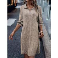 Kadın Uzun Kollu Polo Yaka Fermuar Detaylı şardonlu Kaşkorse Mini Boy Elbise