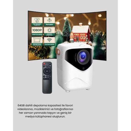 Taşınabilir 1080p Hd Akıllı Projektör – 64gb Dahili Hafıza, 2gb Ram, Uzaktan Kumandalı
