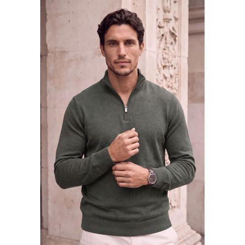 Lars Selanik Örme Kumaş Yarım Fermuar Erkek Sweatshirt - Çam Yeşili