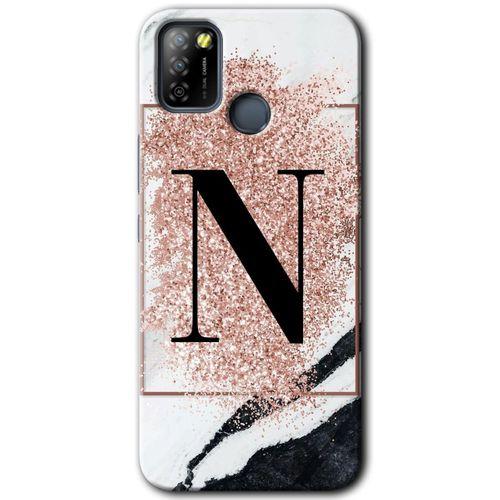 İnfinix Smart 5 Kılıf HD Desen Baskılı Arka Kapak - Pembe Mermer Desenli N Harfi